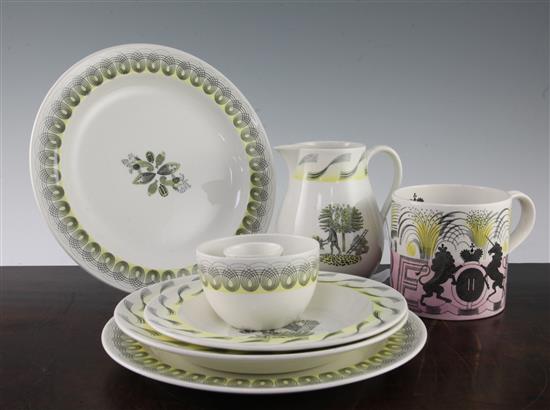 Eric Ravilious for Wedgwood. A group of pottery wares, mug 10.5cm